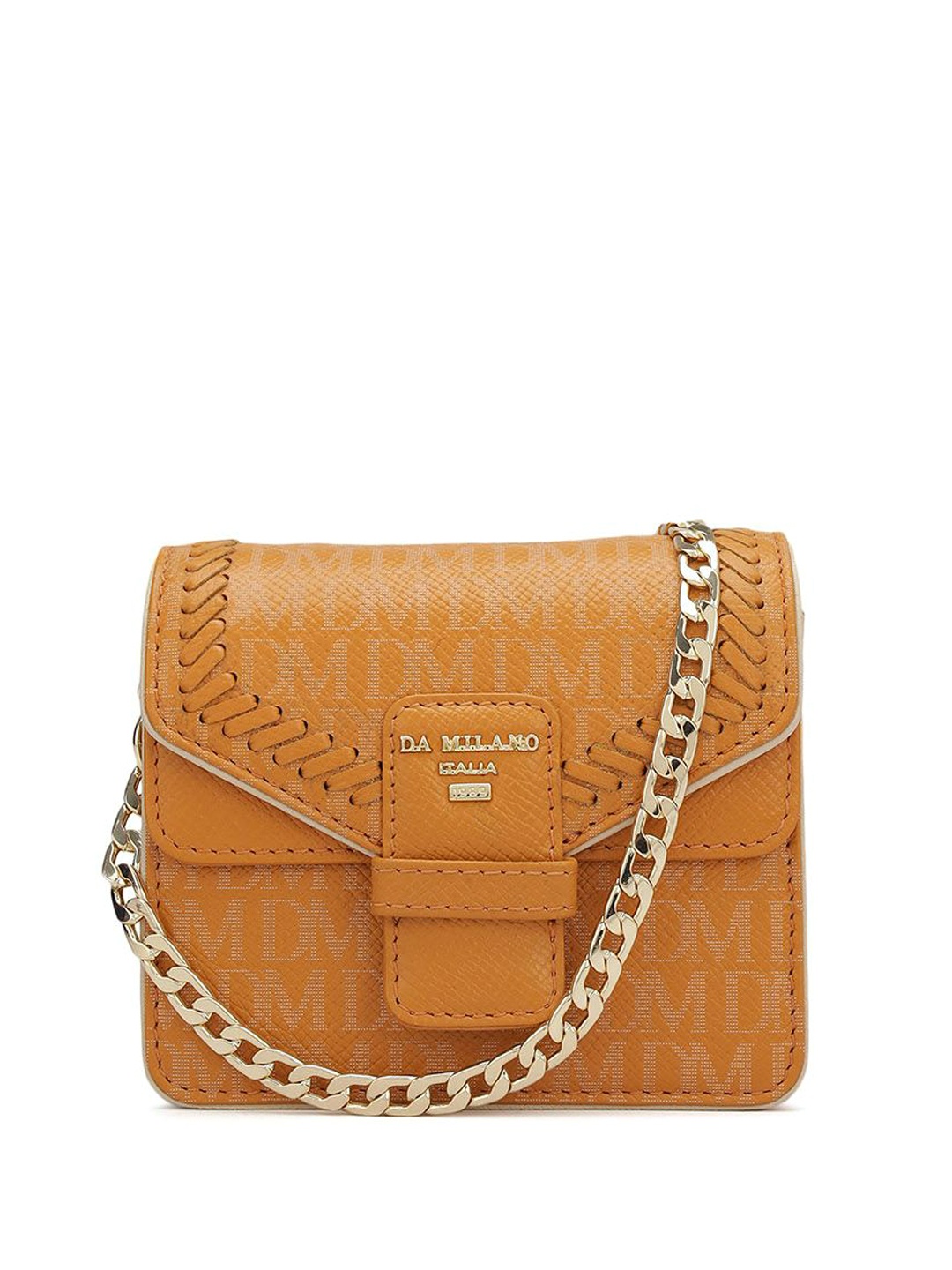 

Da Milano Women Brand Logo Printed Leather Sling Bag, Brown
