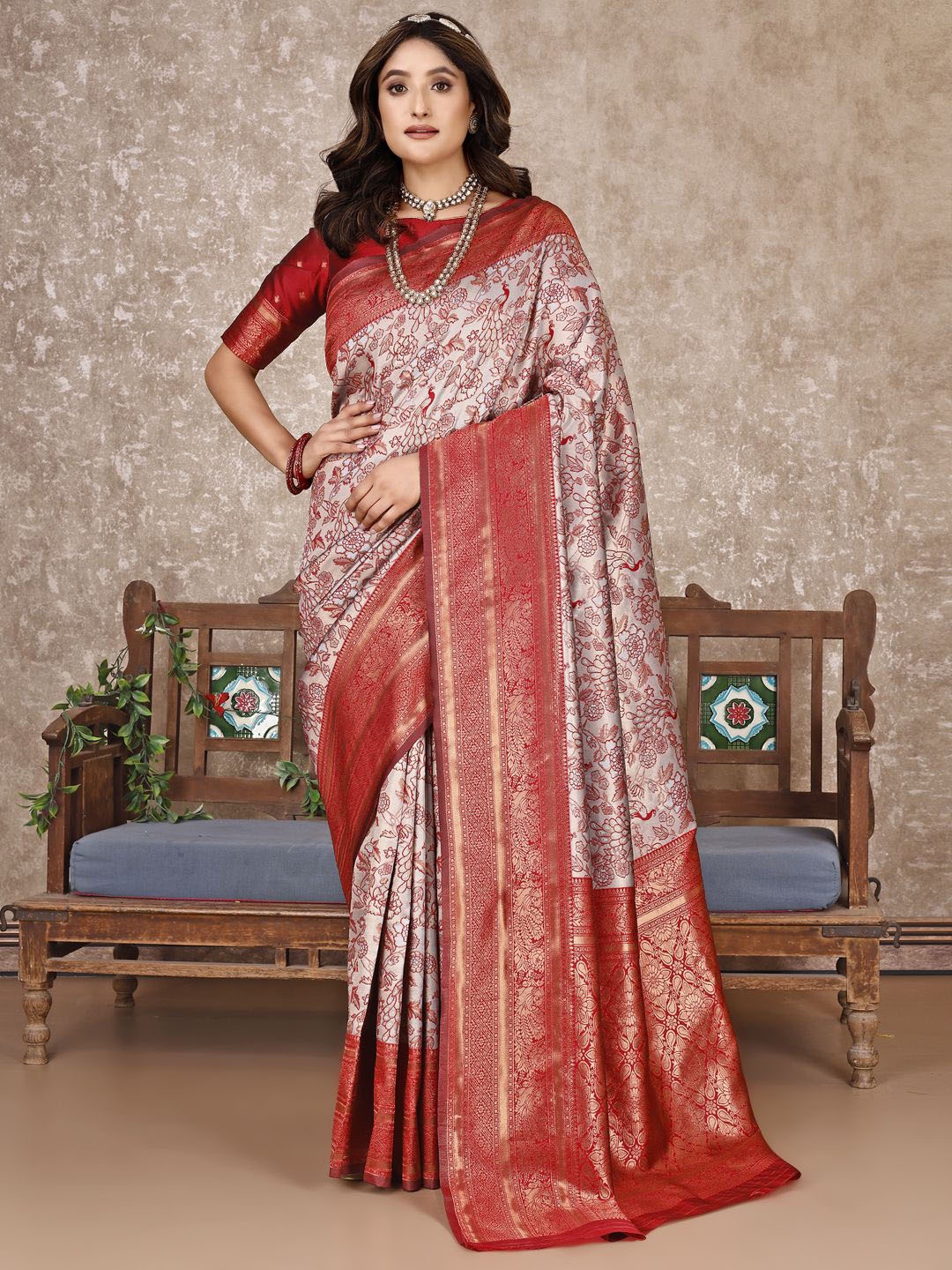 

F FASHION Woven Design Zari Banarasi Saree, Grey