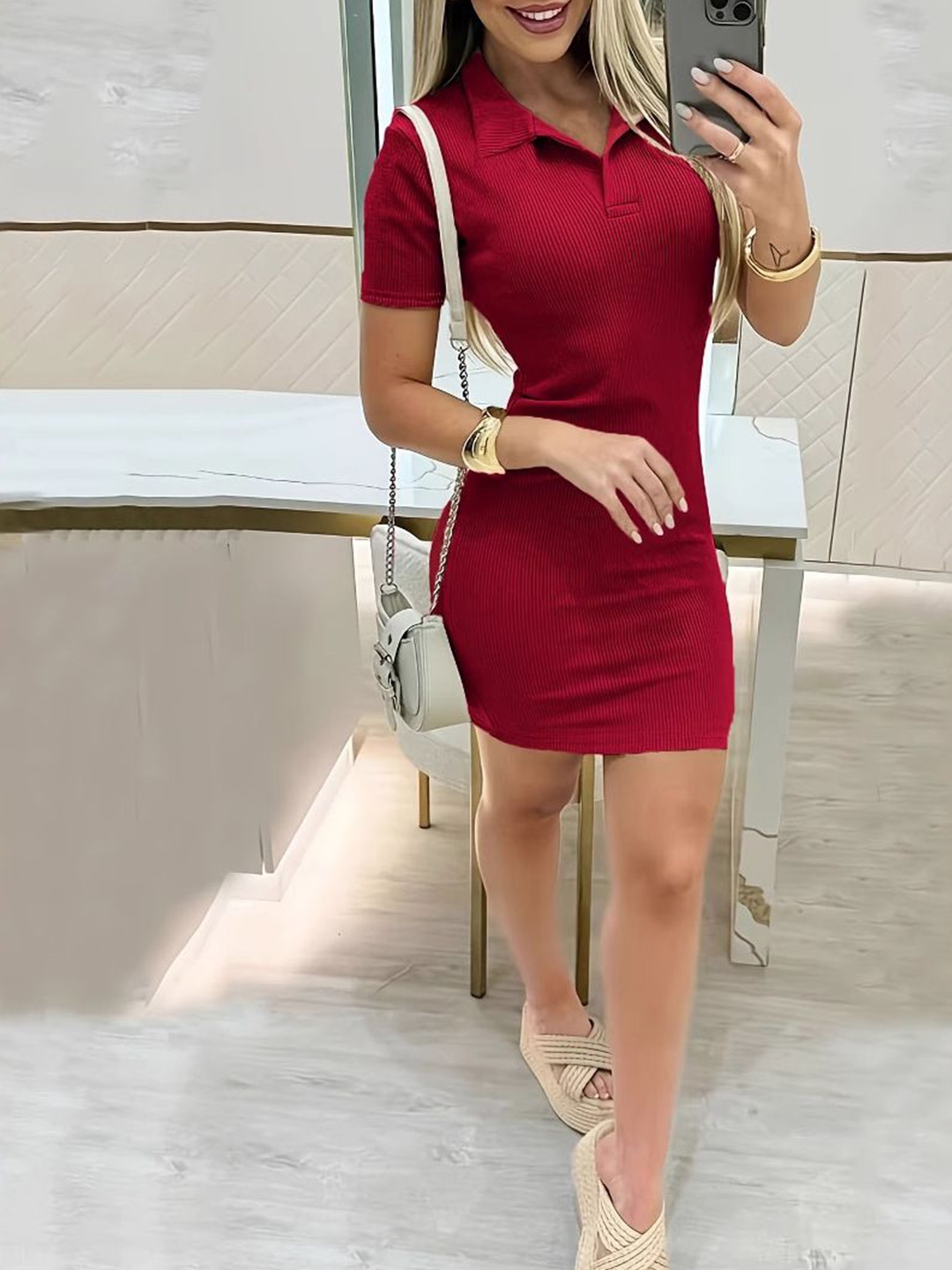 

StyleCast x Revolte Jacquard Bodycon Dress, Red