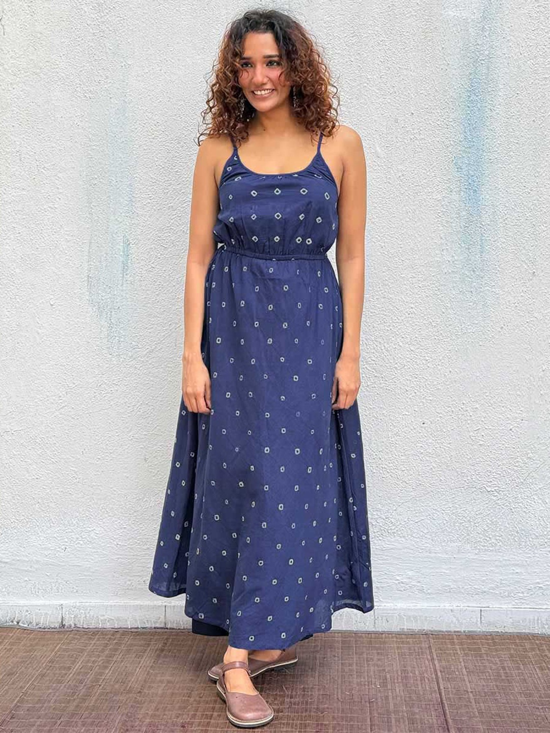 

Chidiyaa Play With Indigo Diorella Bandhej Cotton Dress, Navy blue