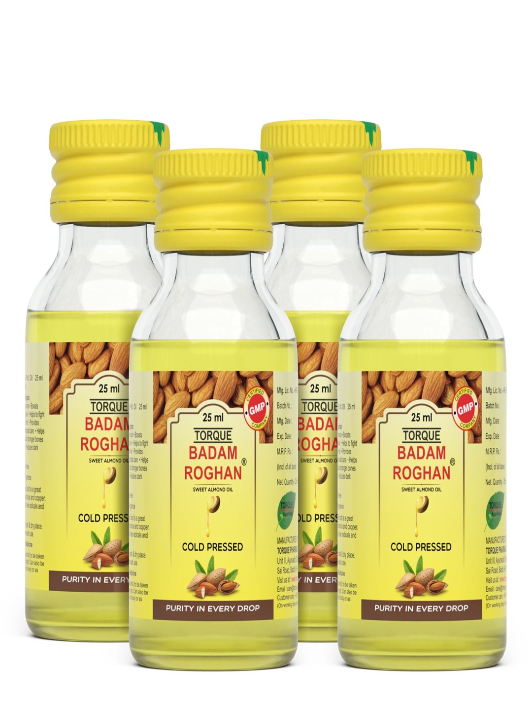 

Torque Set Of 4 Cold Pressed Sweet Almond Oil - 25 ml Each, Yellow