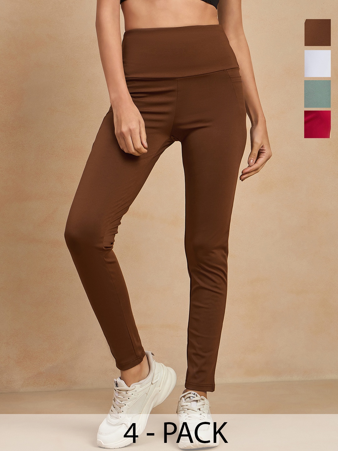 

COLOR CAPITAL Women Pack of 4 Antimicrobial Tights, Brown