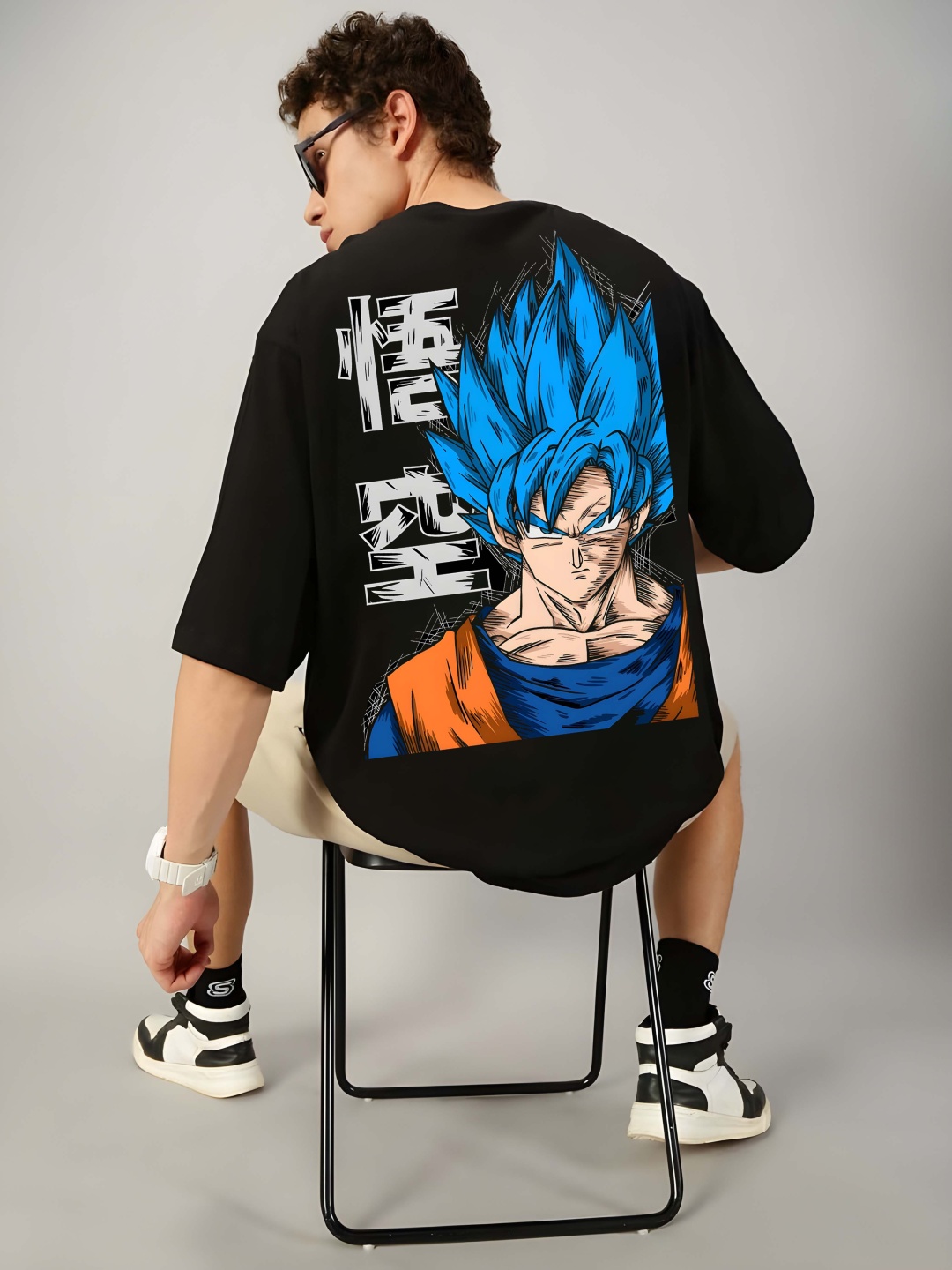 

Moda Rapido Men Dragon Ball Z Graphic Printed Round Neck Pure Cotton Oversized T-shirt, Black