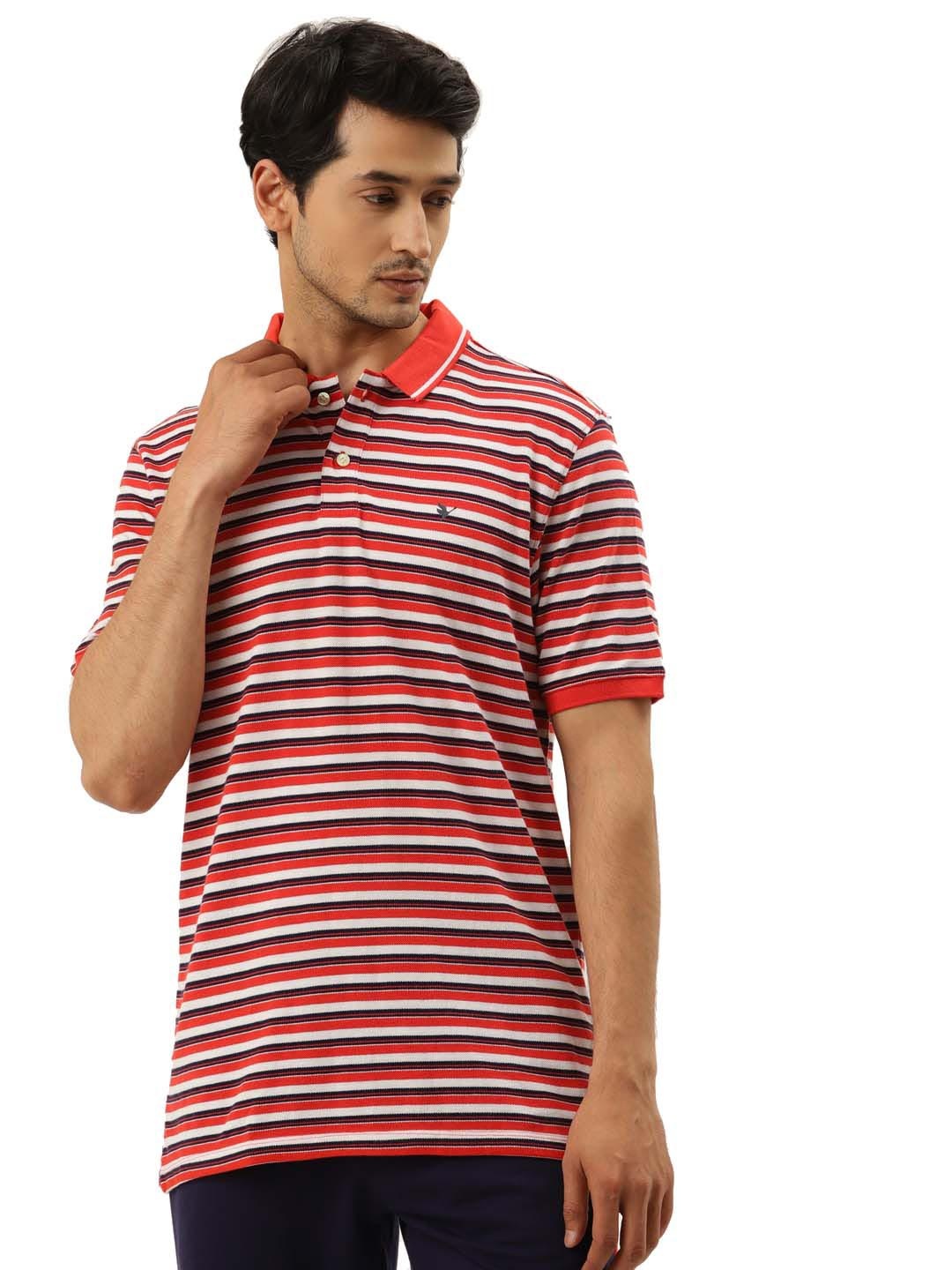 

AMSWAN Men Striped Polo Collar Pockets T-shirt, Multi