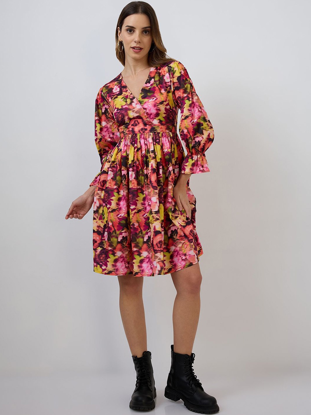 

Amarasha Women Floral Printed Fit & Flare Dress, Black