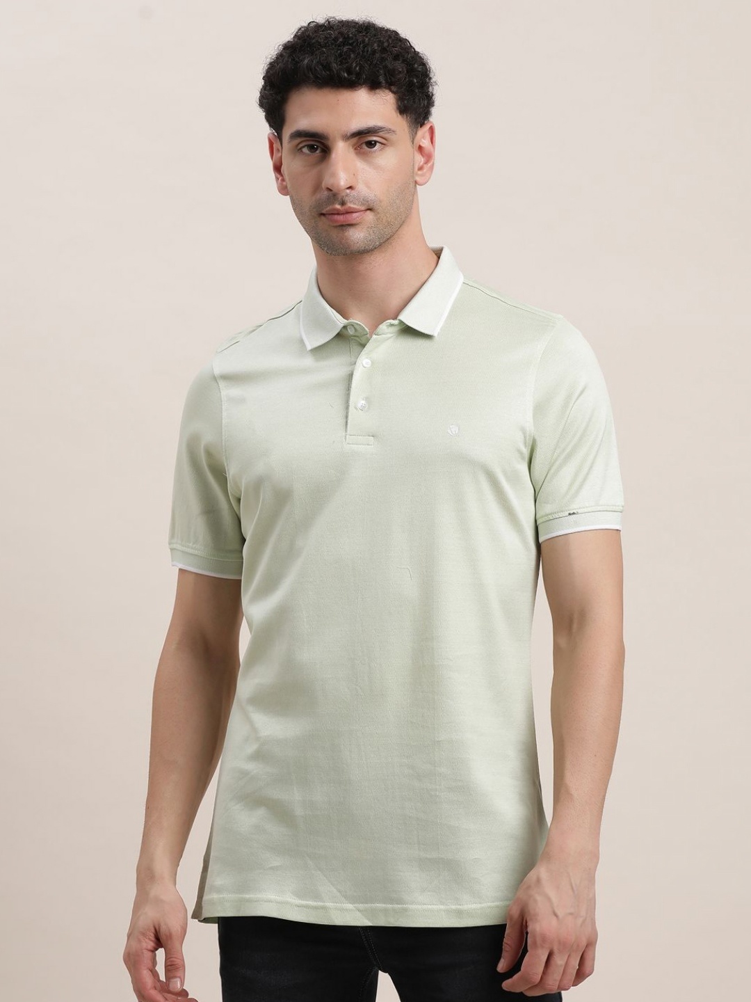 

Turtle Men Solid Polo Collar Pure Cotton Slim Fit T-shirt, Green