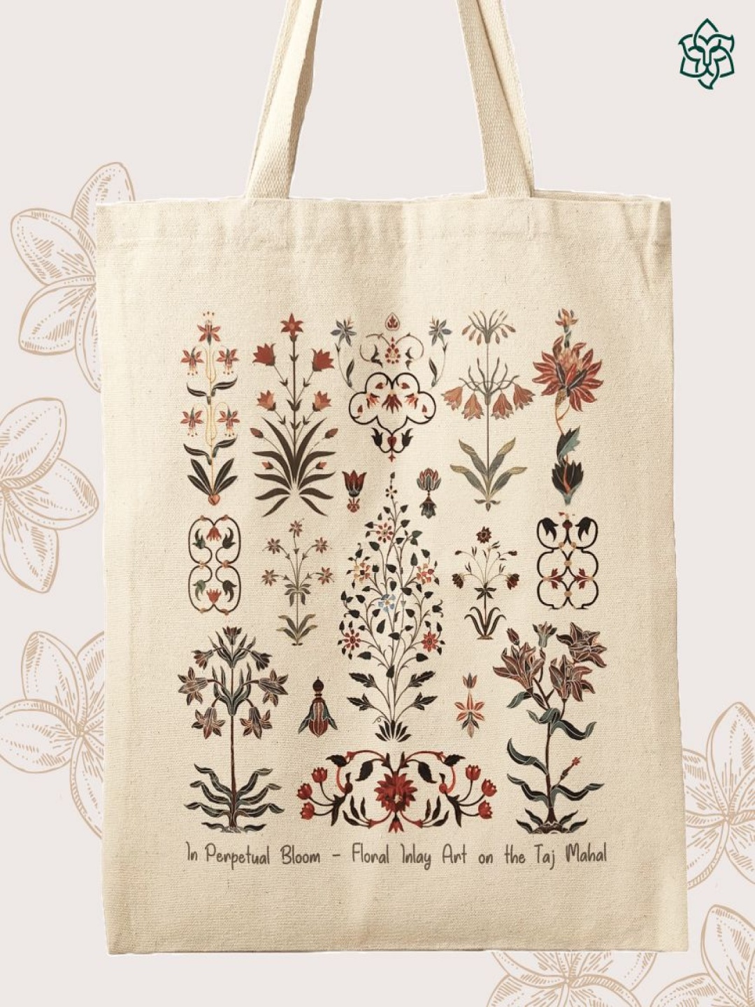 

MAATIR DESIGNS Unisex Floral Printed Shopper Tote Bag, Beige