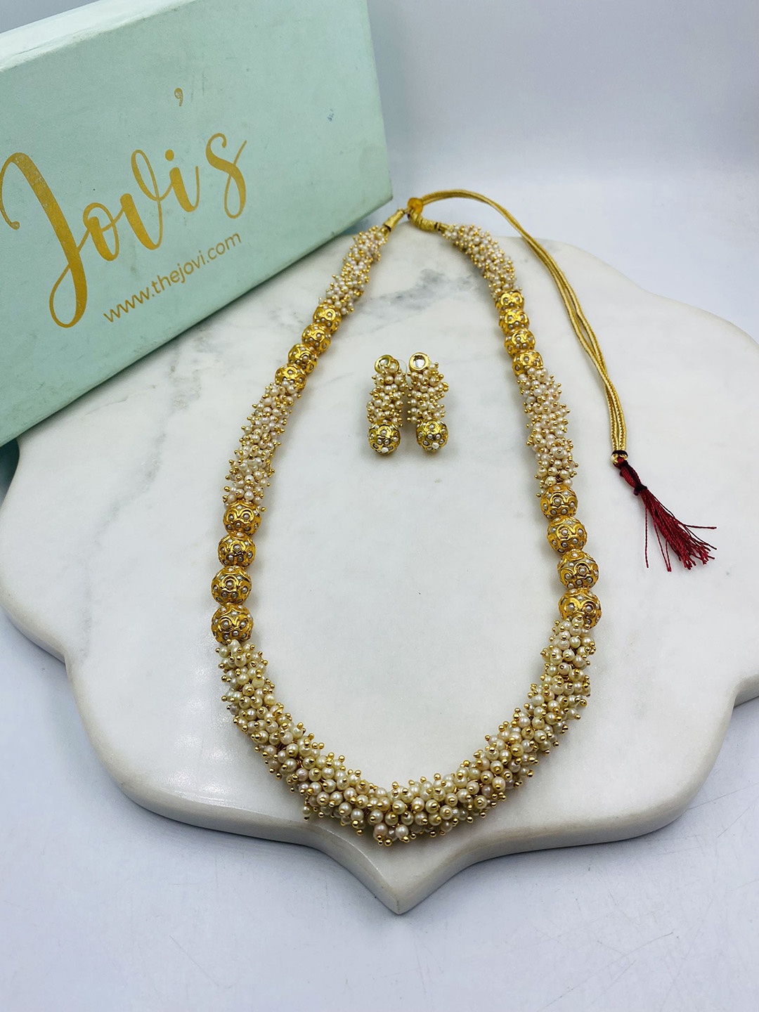 

JOVI'S JEWELS Pearls Beaded Single Line Jewellery Set, Gold