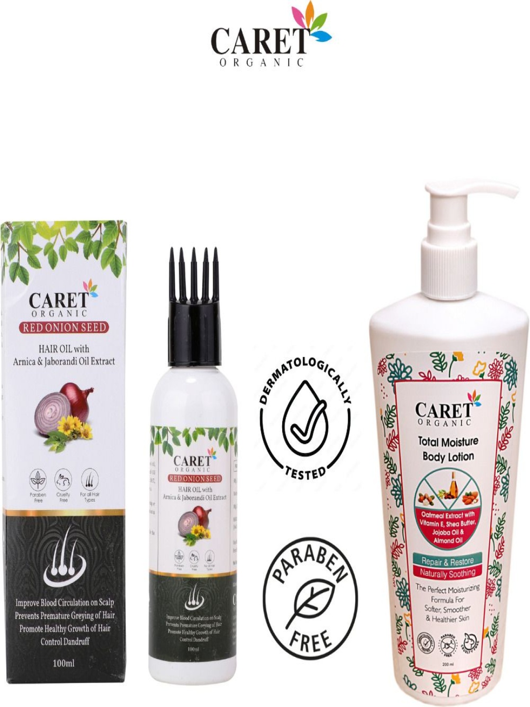 

CARET ORGANIC Set Of 2 Total Moisture Body Lotion- 200 ml & Hair Oil- 100 ml, White