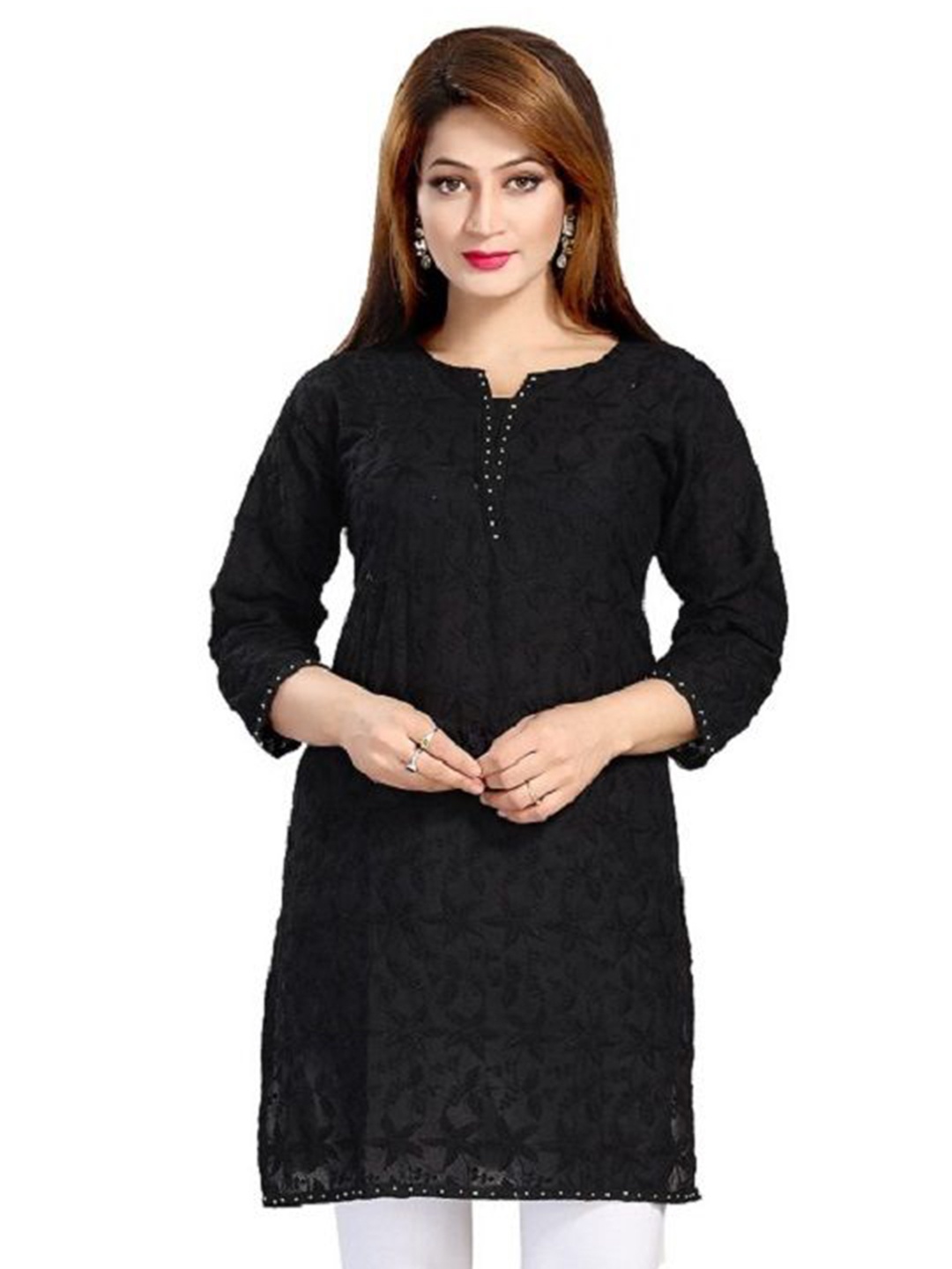 

DREAM & DZIRE Women Floral Embroidered Cotton Straight Kurta, Black