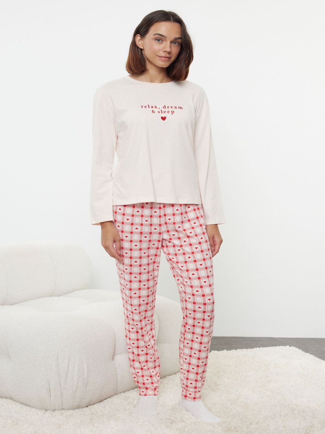 

Trendyol Women Printed Night suit, White