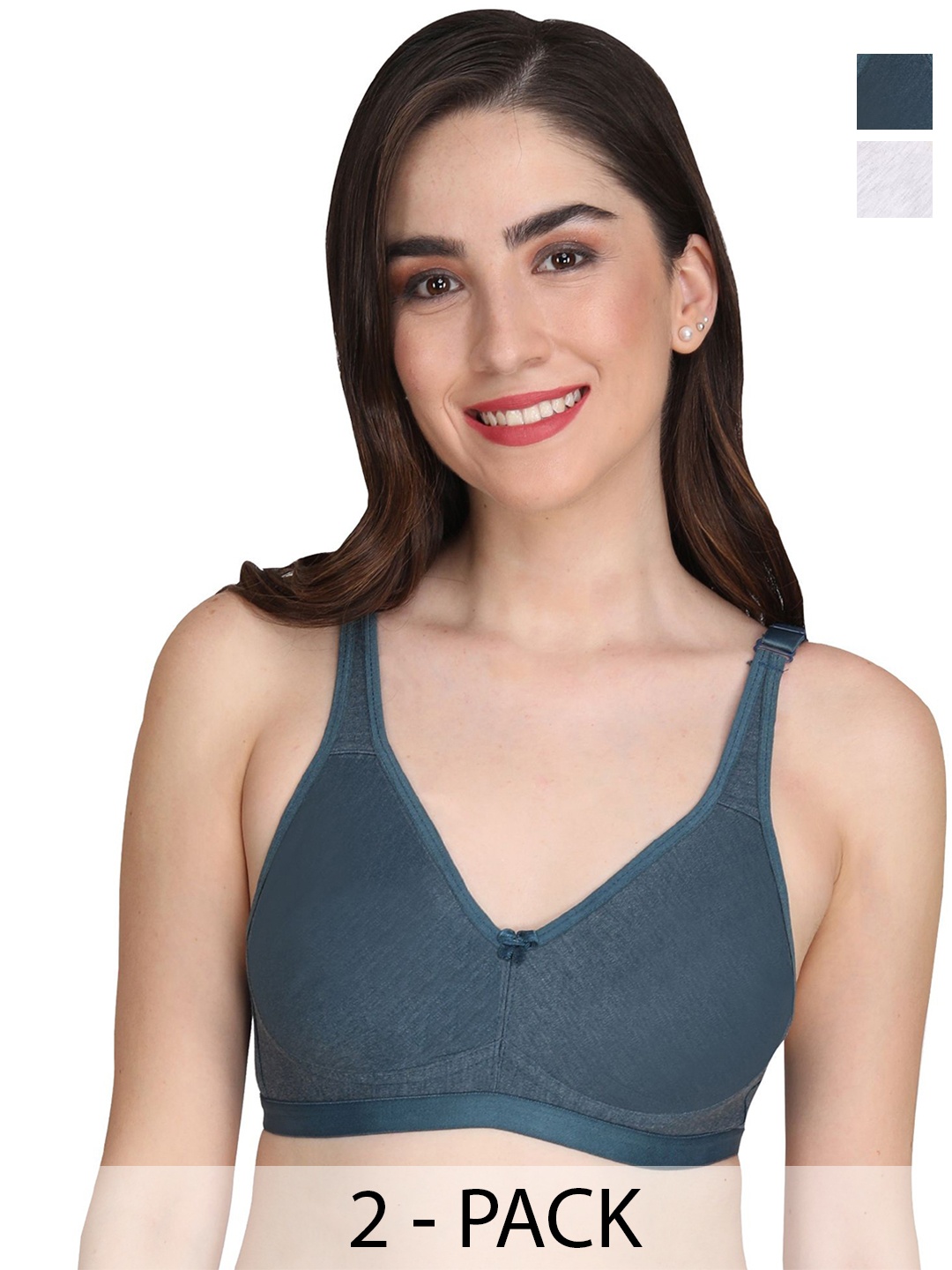 

Liigne Pack Of 2 Full Coverage Pure Cotton Non Padded T-shirt Bra, Blue