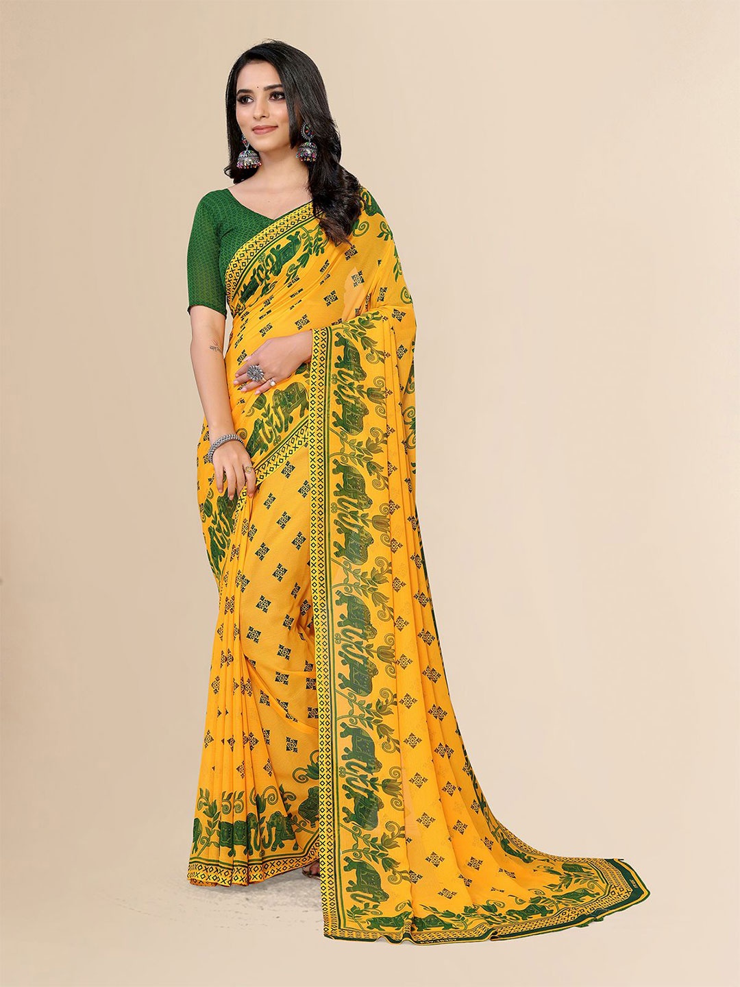 

Moda Rapido Floral Printed Saree, Green