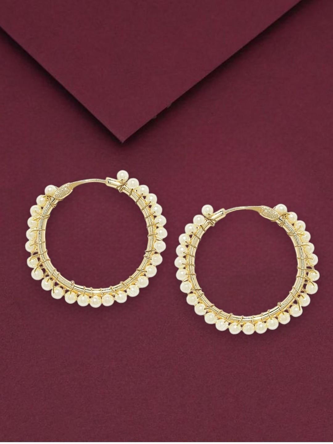 

Sangria Gold-Plated Artificial Pearls Circular Shaped Hoop Earrings