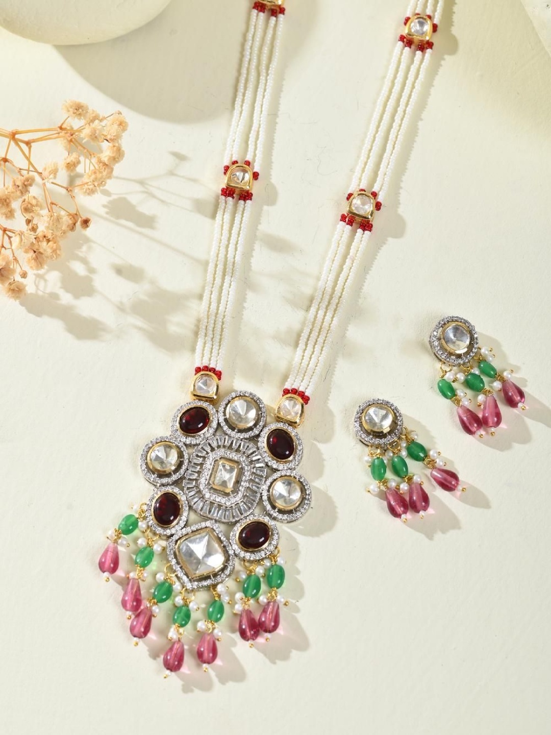 

STYYO Gold-Plated Artificial Stones Studded And Pearls Beaded Jewellery Set, White
