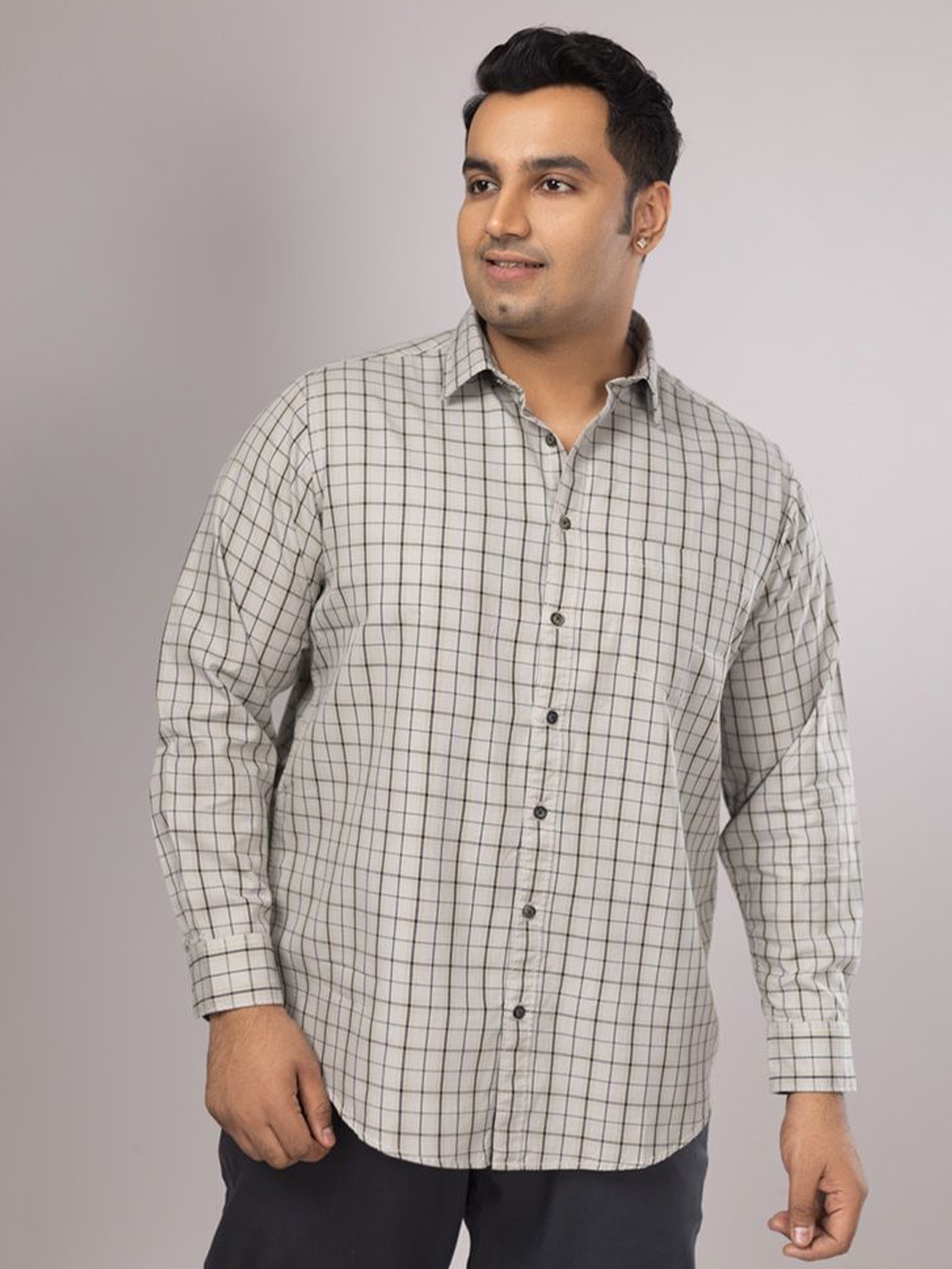 

Sizeupp Men Plus Size Standard Oversized Fit Tartan Checked Cotton Casual Shirt, Cream