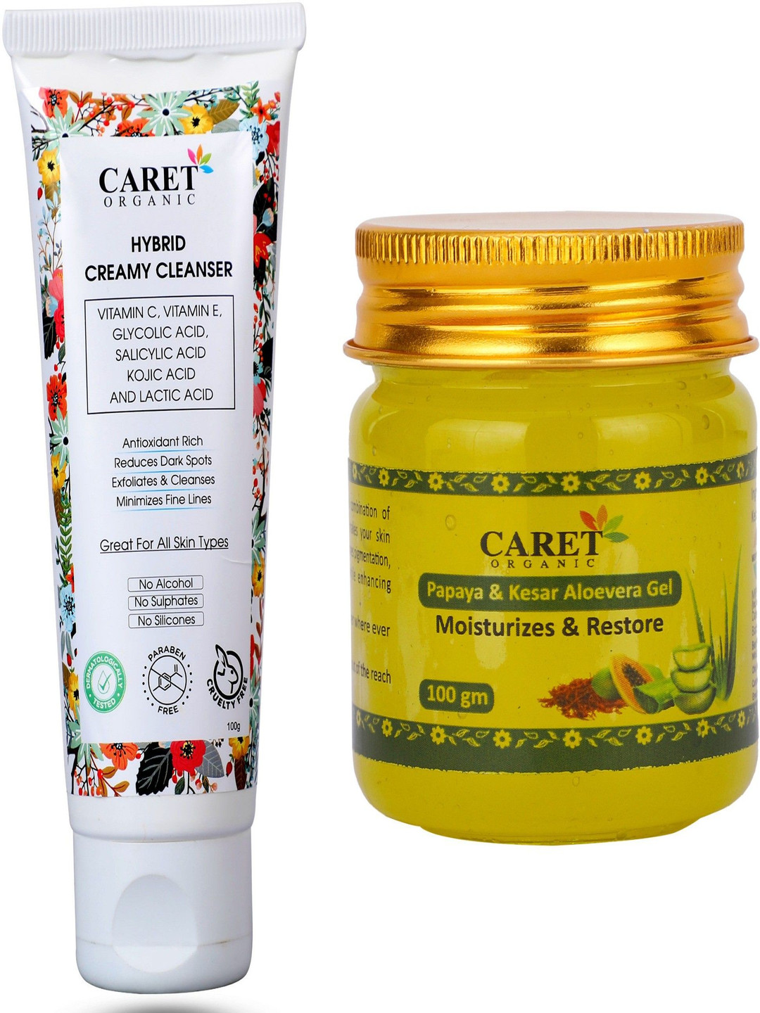

CARET ORGANIC Set Of 2 Hybrid Creamy Cleanser & Aloevera Gel - 100 g Each, White