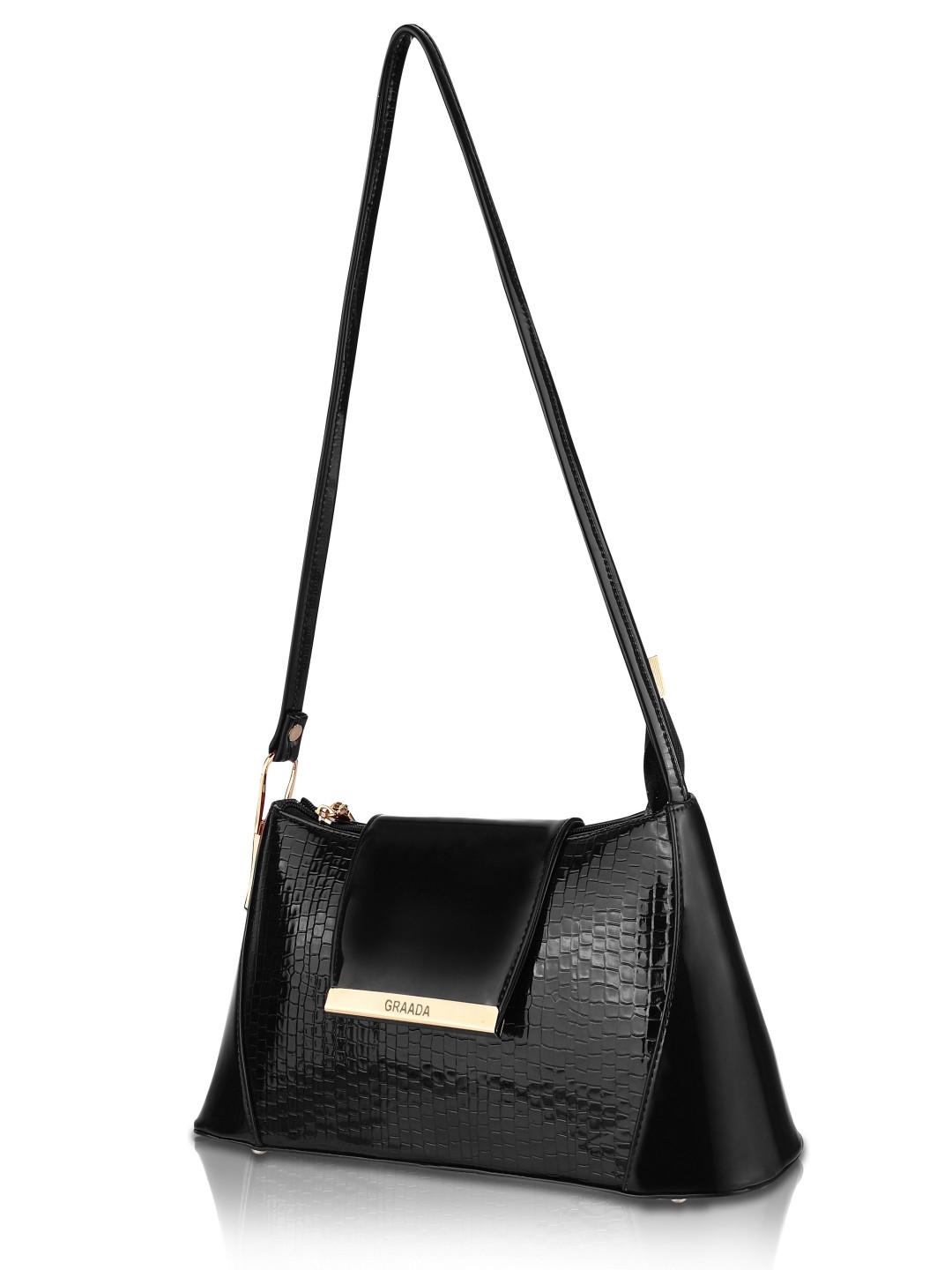 

GRAADA Women Textured Structured Leather Shoulder Bag, Black
