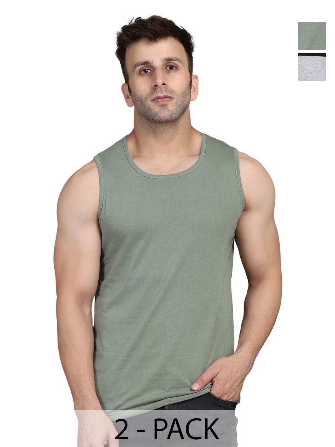 

WOOSTRO Men Pack Of 2 Solid Round Neck Cotton Slim Fit T-shirts, Green