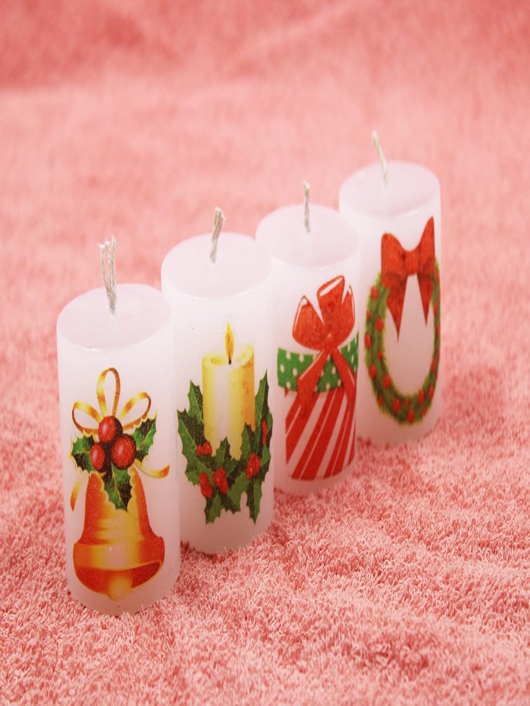 

atorakushon White 4 pieces Paraffin Wax Pillar Design Scented Pillar Candle