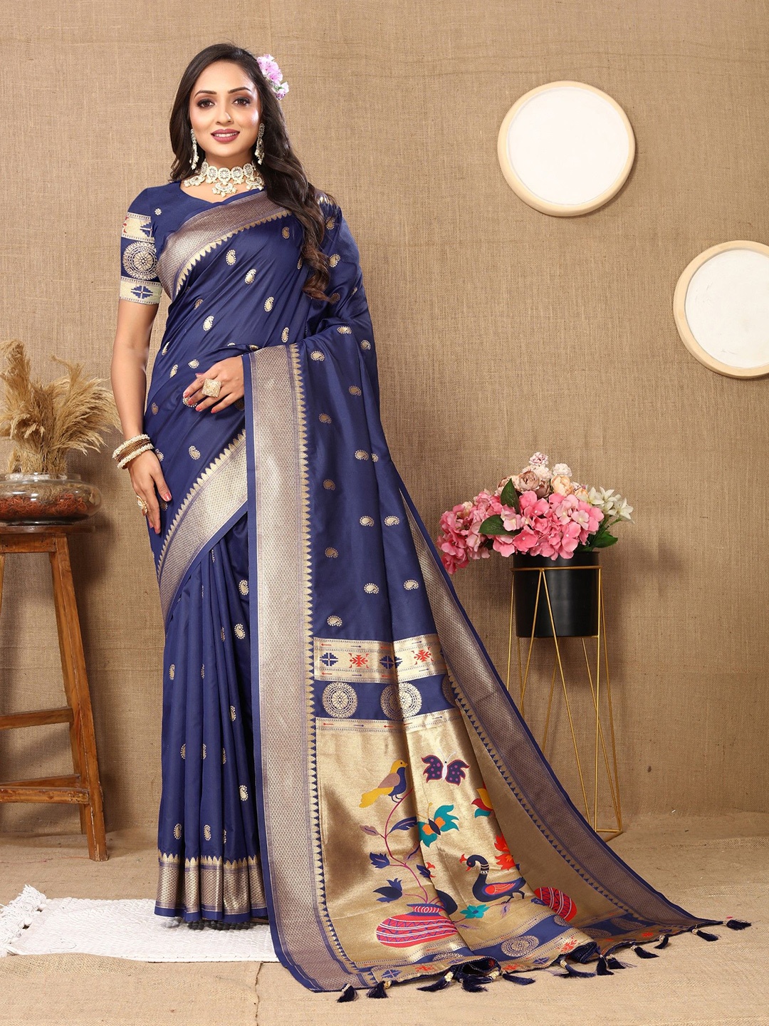 

LeeliPeeri Designer Ethnic Motifs Zari Paithani Saree, Navy blue