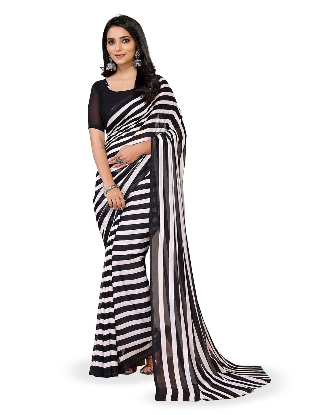 

Moda Rapido Striped Saree, Black