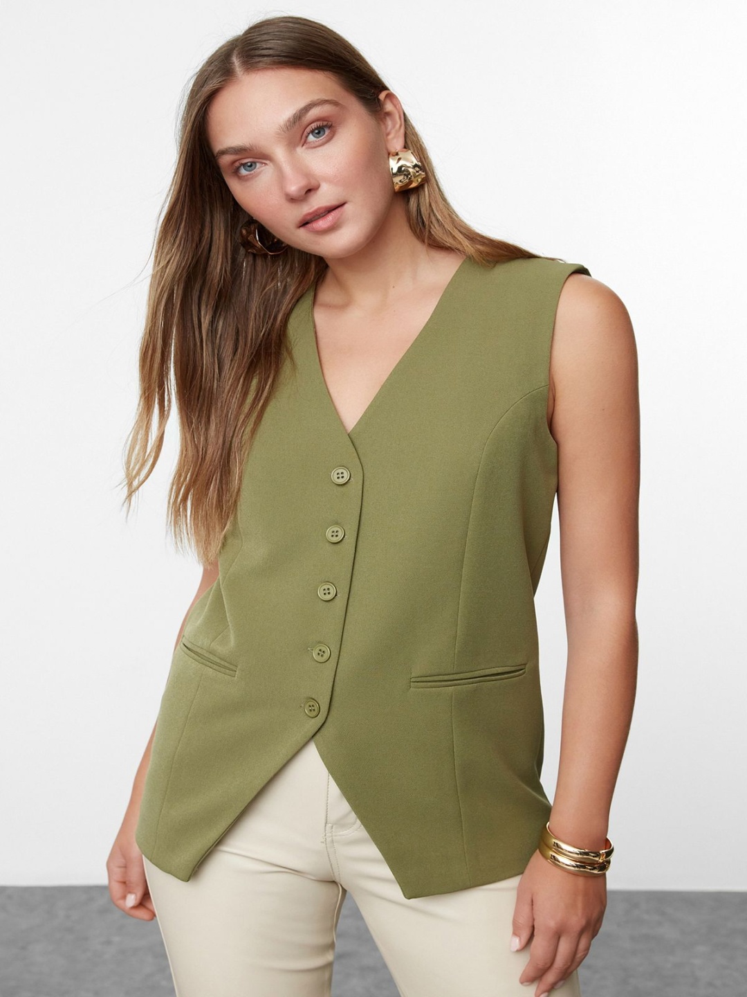 

Trendyol V-Neck Woven Waistcoat, Khaki