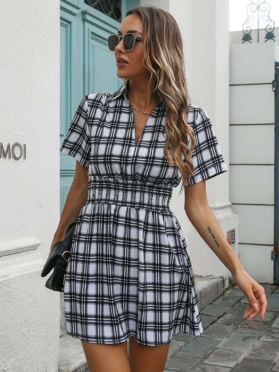 

Oh Rare Checked Shirt Dress, Black