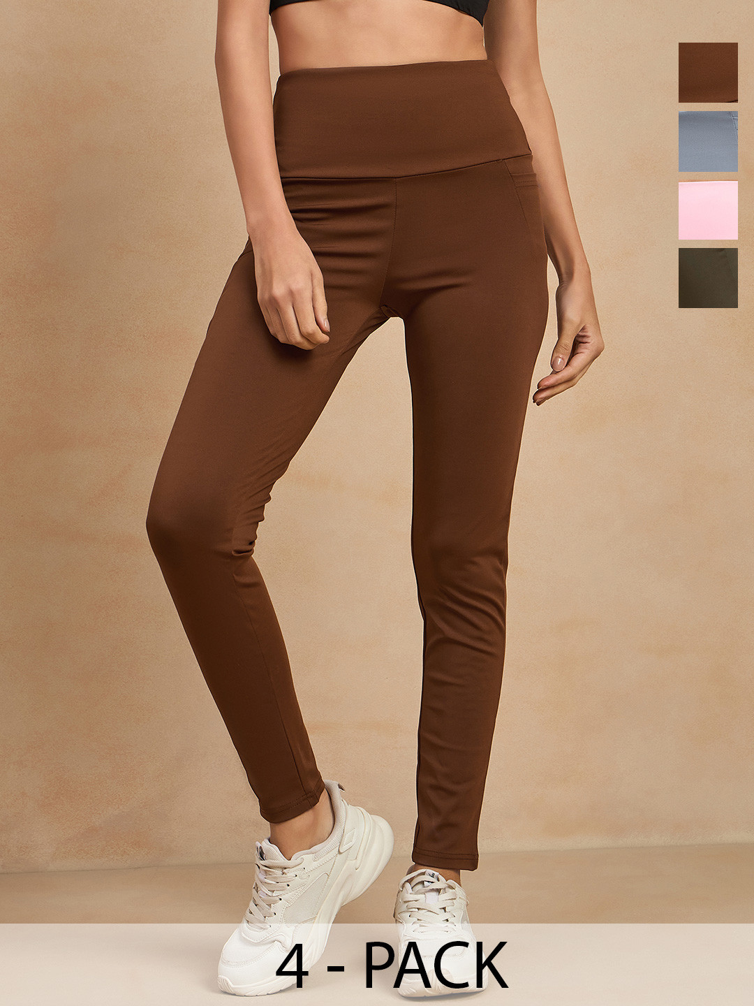 

COLOR CAPITAL Women Pack of 4 Antimicrobial Tights, Brown