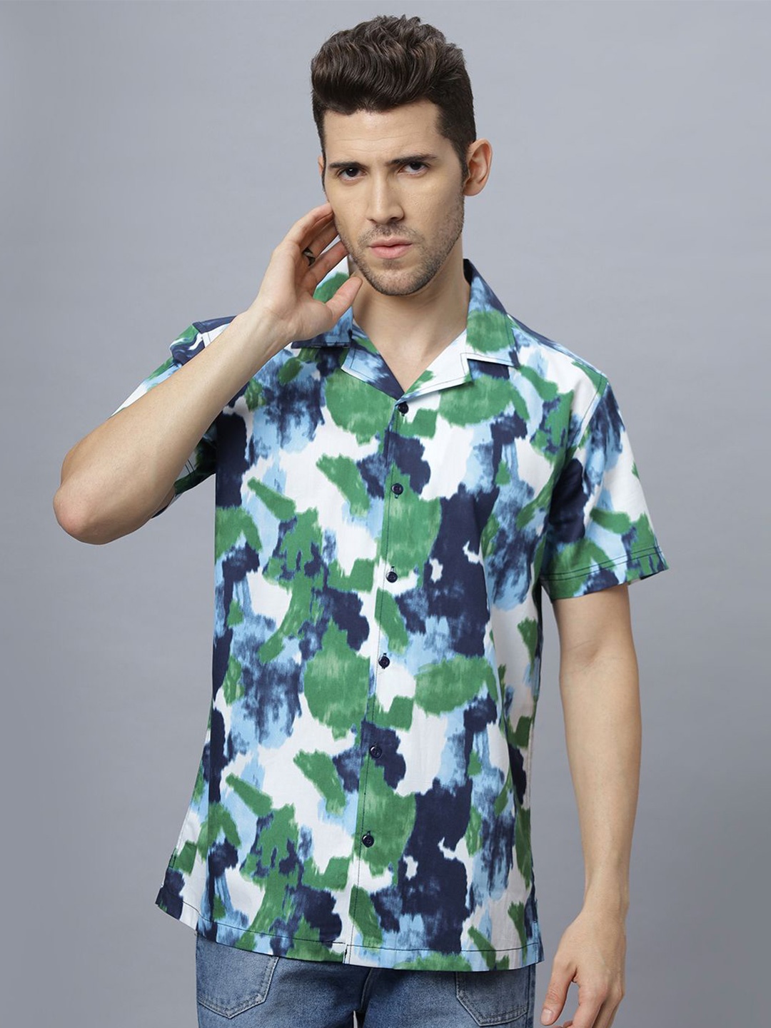 

NEON CHILLIE Men Comfort Fit Lapel Collar Abstract Printed Cotton Casual Shirt, White