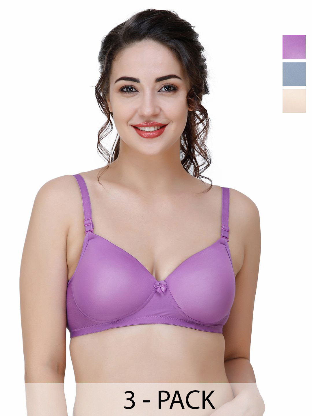 

College Girl Pack Of 3 Full Coverage Seamless Lightly Padded T-shirt Bra, Beige