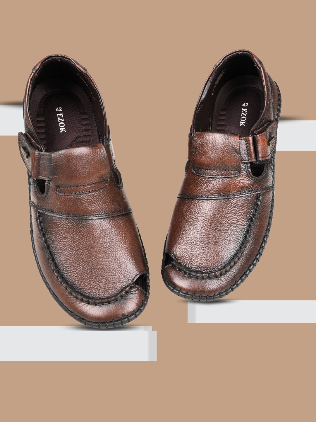 

EZOK Men Textured Flexi Comfort Leather Casual Shoes, Brown