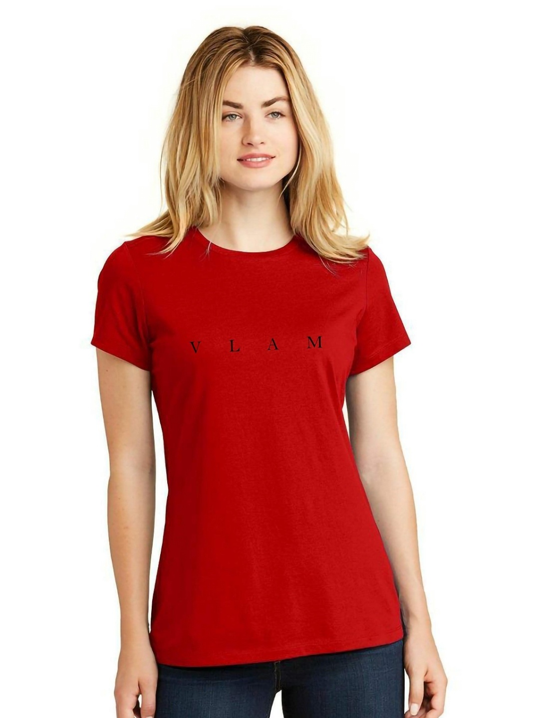 

VLAM Women Biker Printed Applique T-shirt, Red