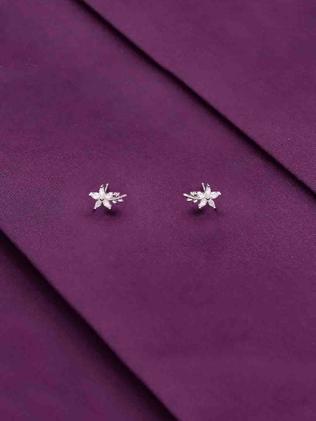 

KAI JEWEL Rhodium-Plated 92.5 Sterling Silver Cubic Zirconia-Studded Floral Studs Earrings