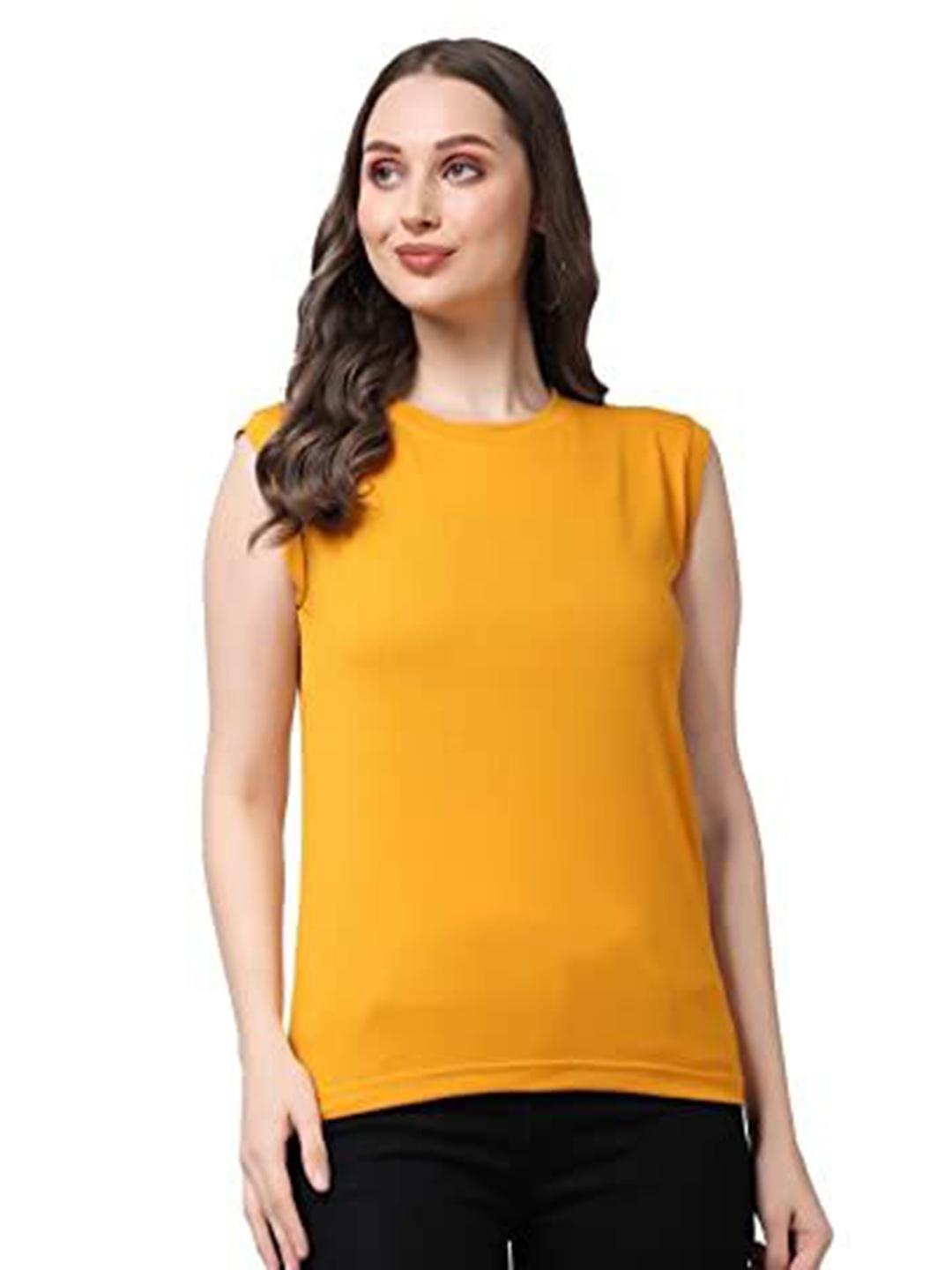 

NOTWILD Women Solid Round Neck Cotton T-shirt, Yellow