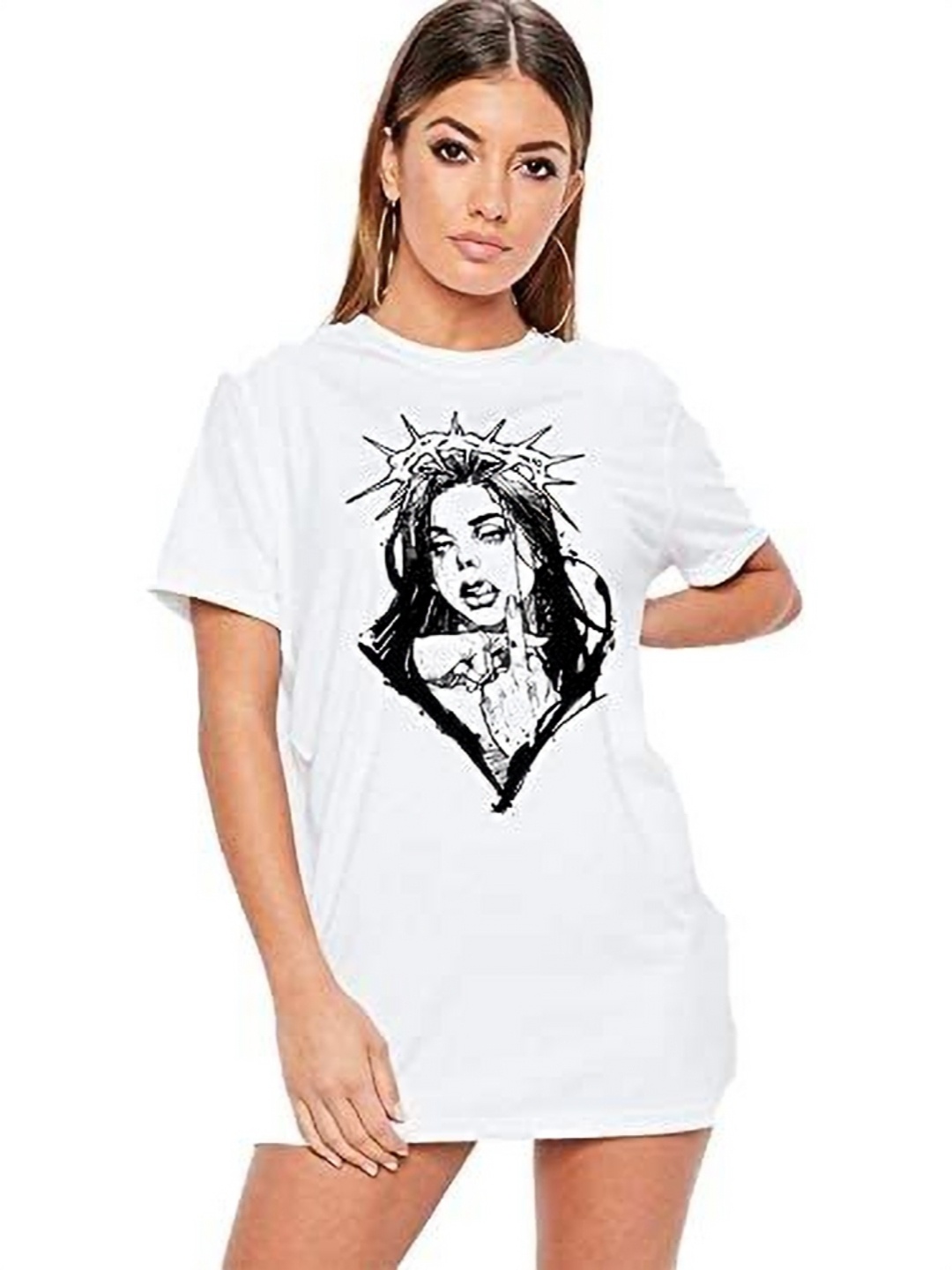 

VLAM Women Printed Extended Sleeves T-shirt, White