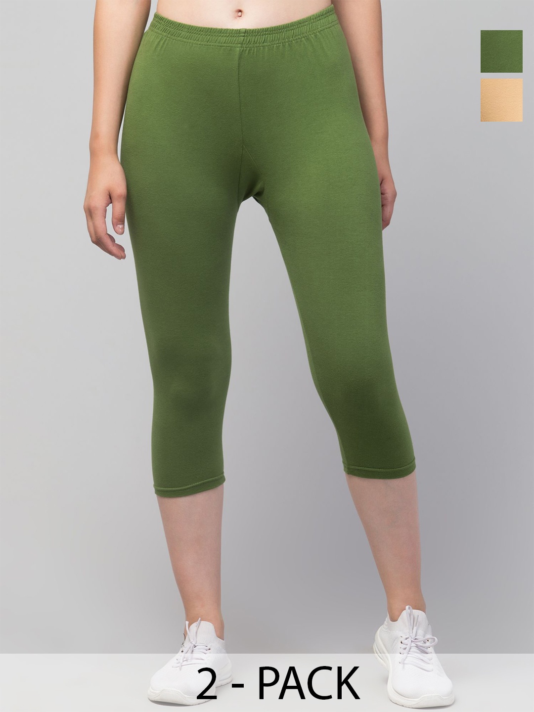 

CKARFE Pack of 2 Women Cotton Skinny Fit Tights, Green