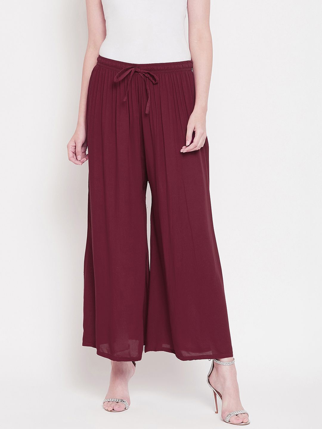 

Castle Lifestyle Women Flared Palazzos, Burgundy