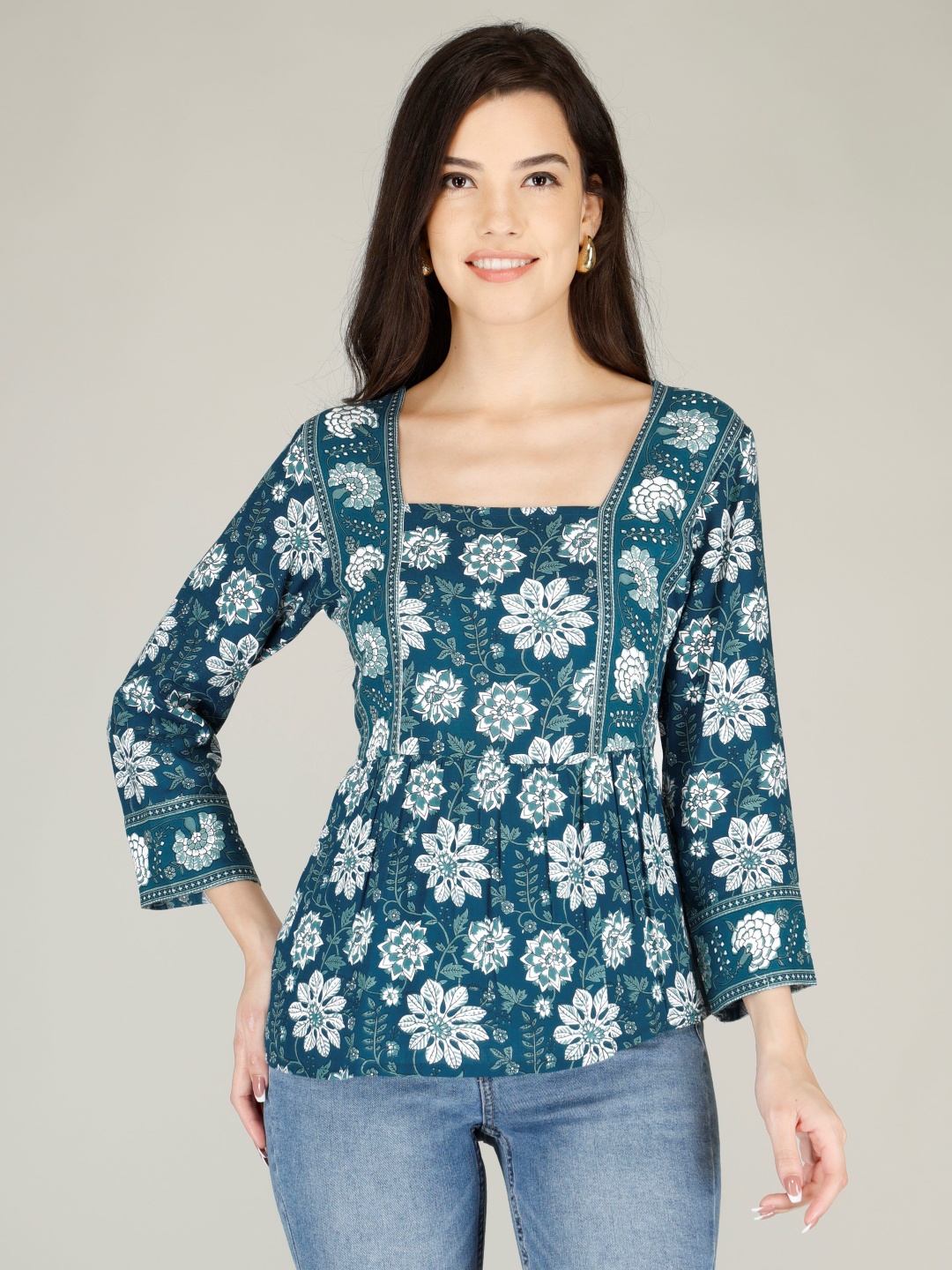 

AJ ART Women Floral Printed Floral Kurta, Blue