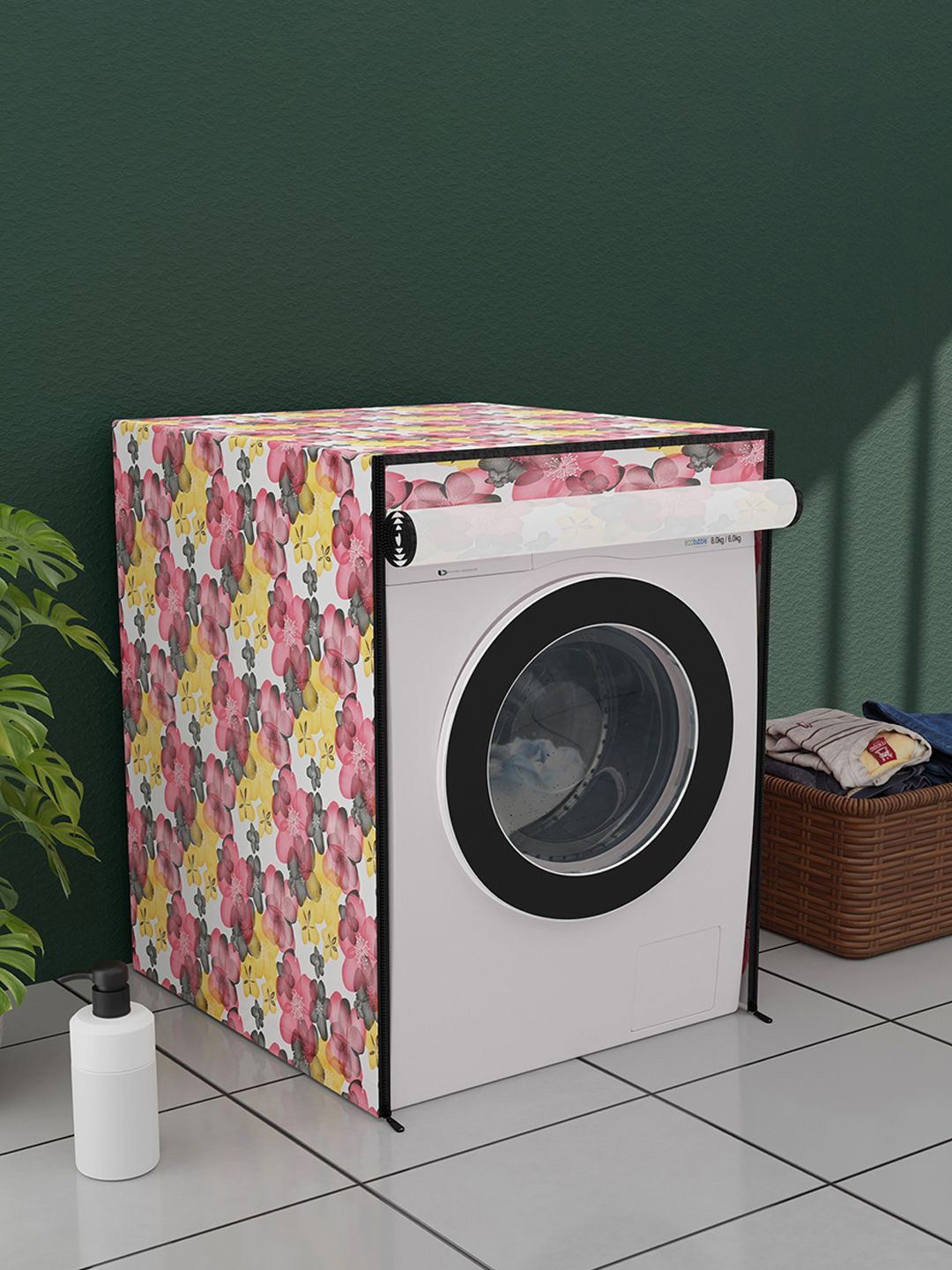 

Kuber Industries Red & White Floral Printed Washing Machine Cover