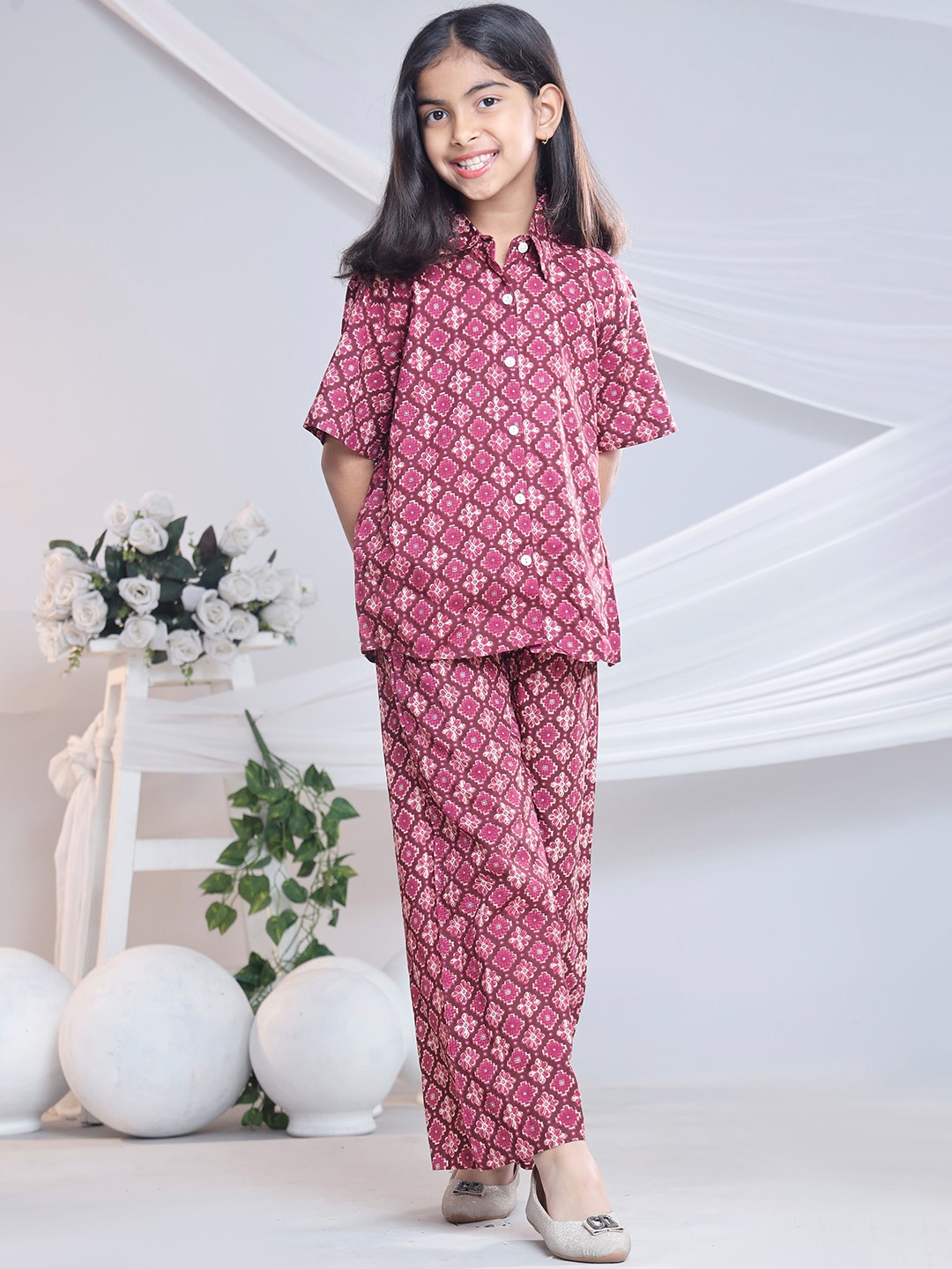 

BAESD Girls Printed Shirt With Trousers, Pink