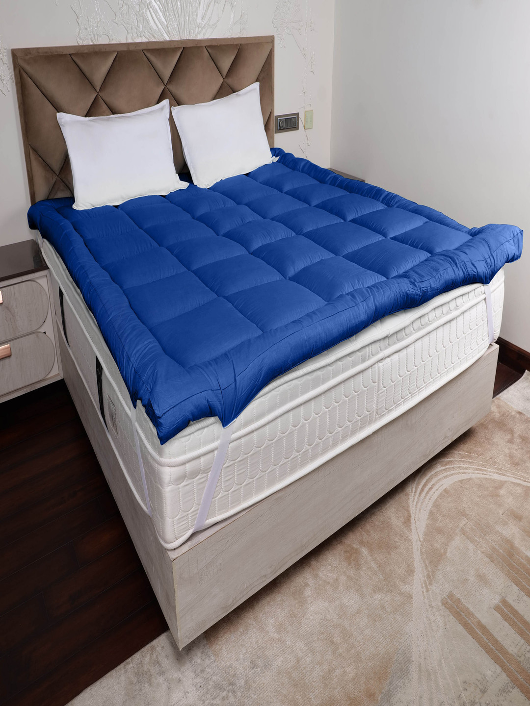 

AJISH Blue Quilted Cotton Breathable Double Mattress Protector