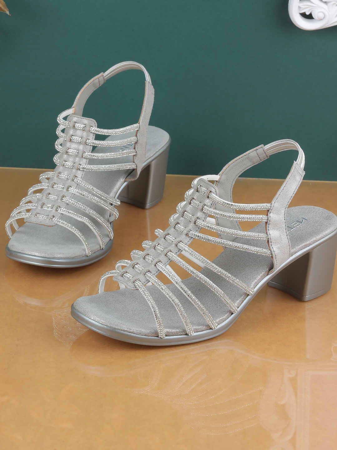 

Metro Embellished Block Heel Sandals, Silver