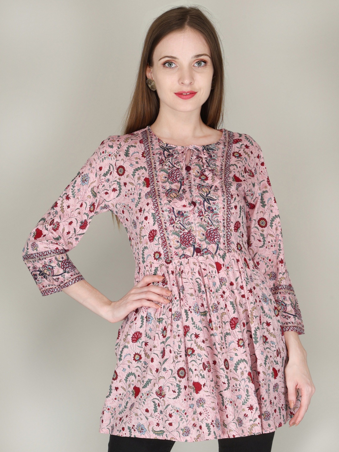 

AJ ART Women Floral Printed Floral Anarkali Kurta, Pink