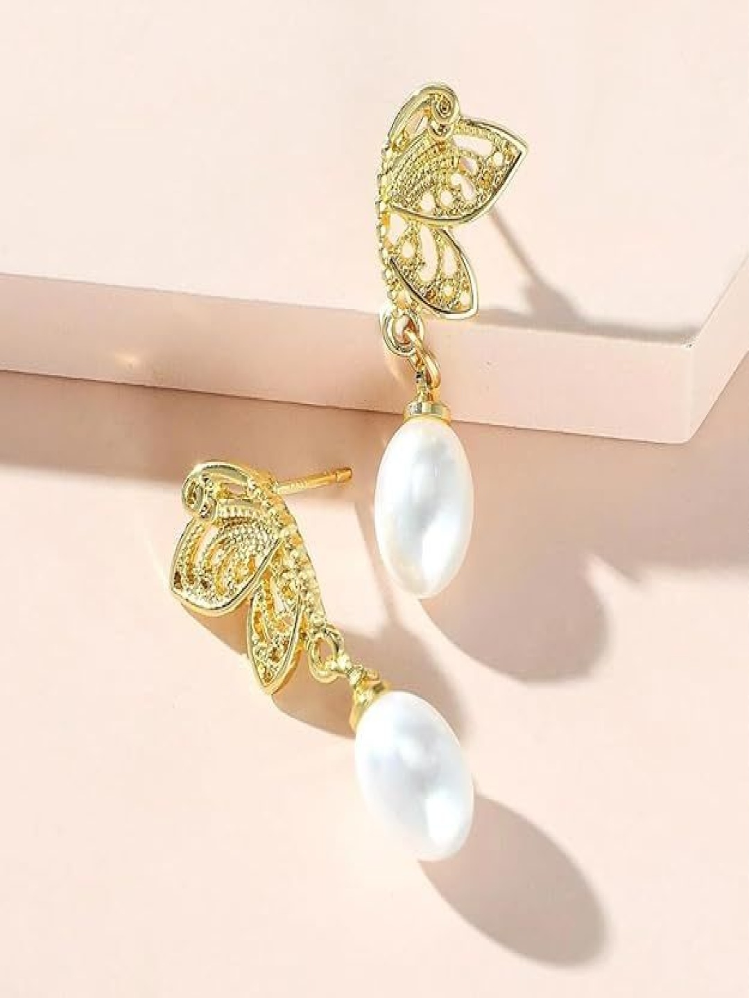 

BEYTER Stainless Steel Zircons Studded Contemporary Shaped Drop Earrings, Gold
