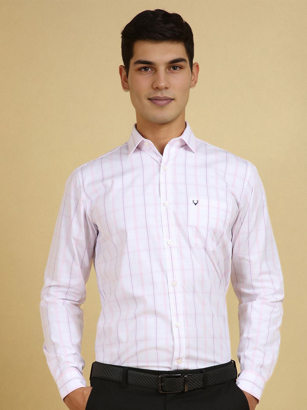 

Allen Solly Men Slim Fit Spread Collar Checked Cotton Formal Shirt, White