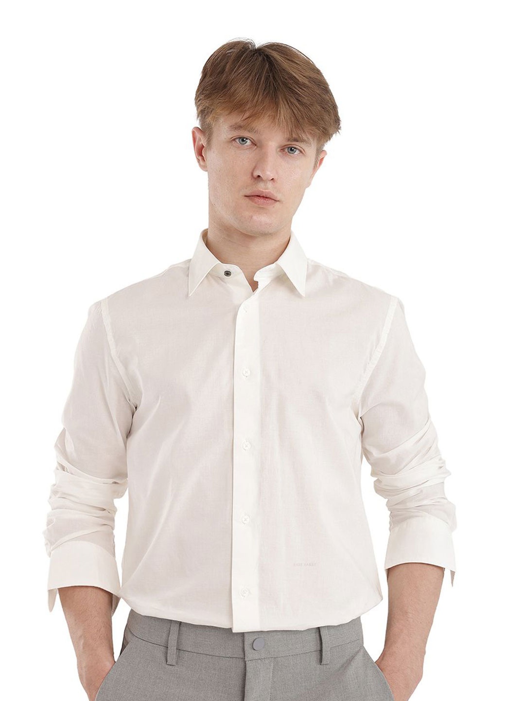 

RARE RABBIT Men Comfort Fit Spread Collar Solid Cotton Formal Shirt, White