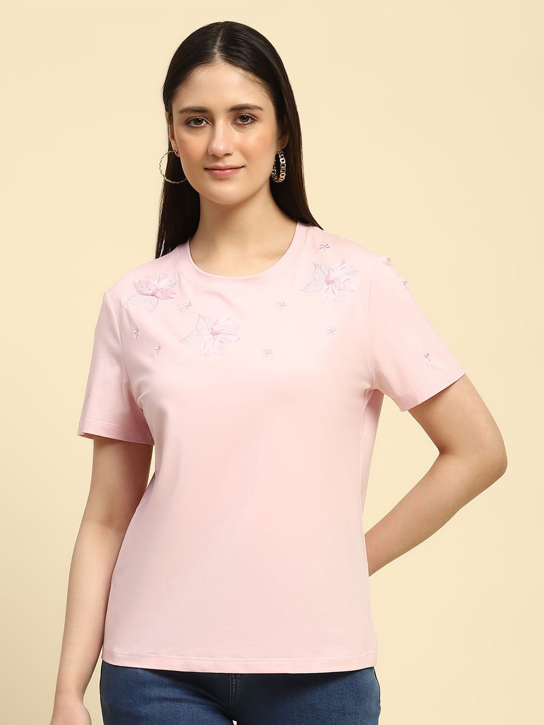 

Global Republic Women Embellished Embroidered Top, Pink
