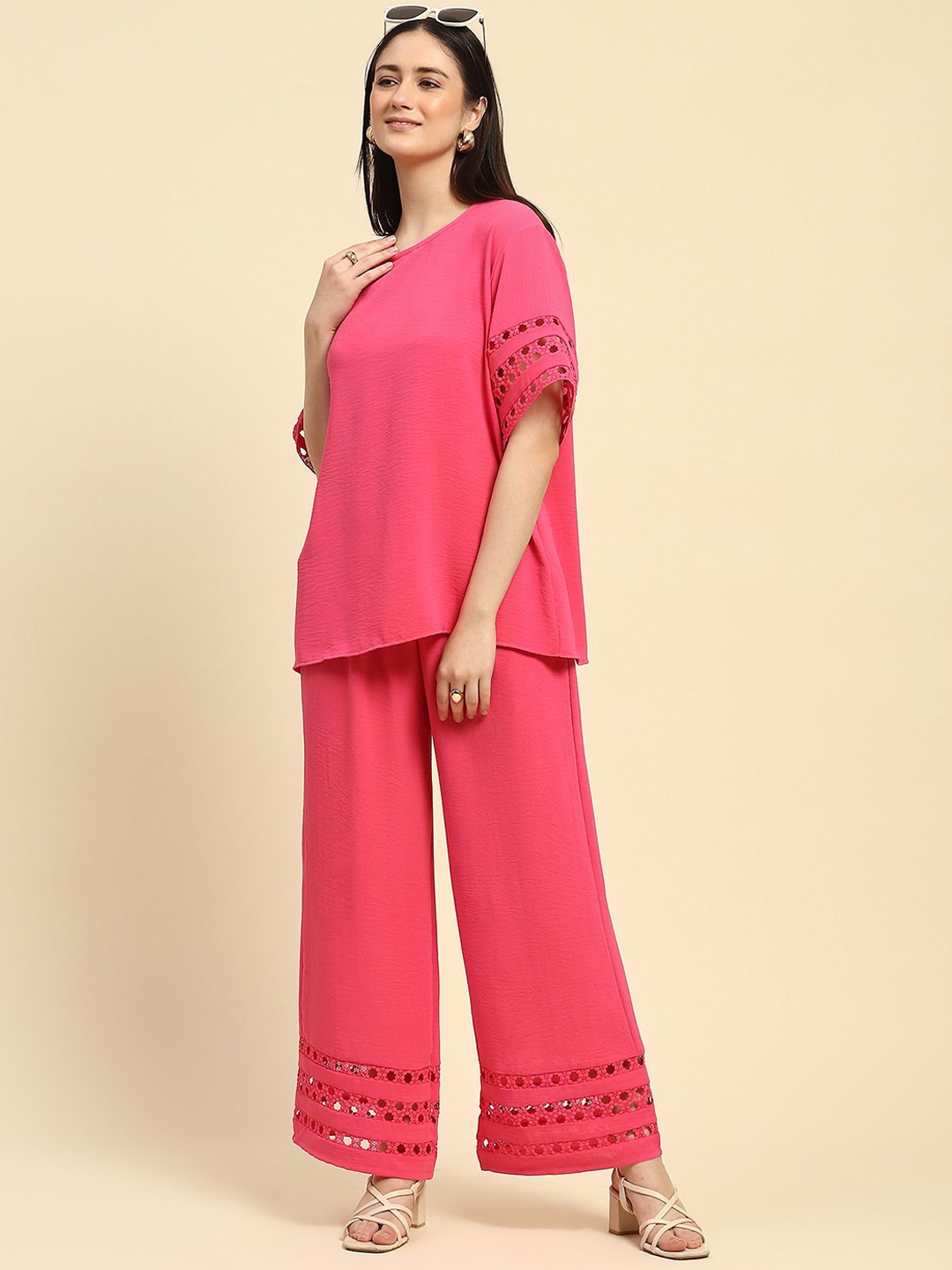 

Global Republic Round Neck Top With Trousers Co-Ords, Pink