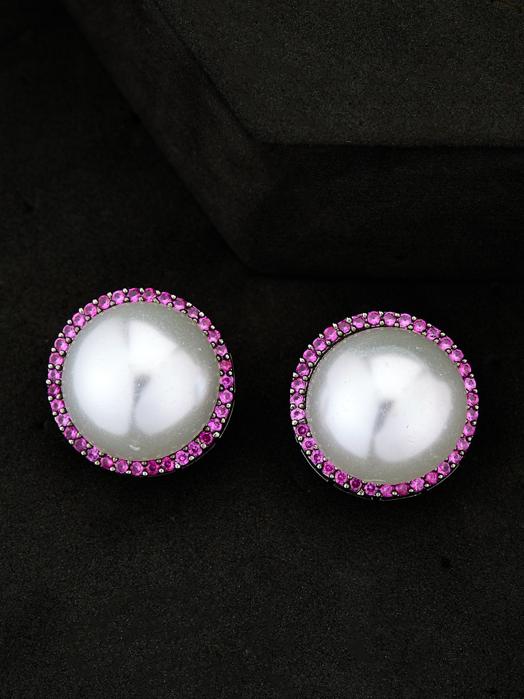 

ATIBELLE Silver-Plated Artificial Stones Studded Circular Studs, White